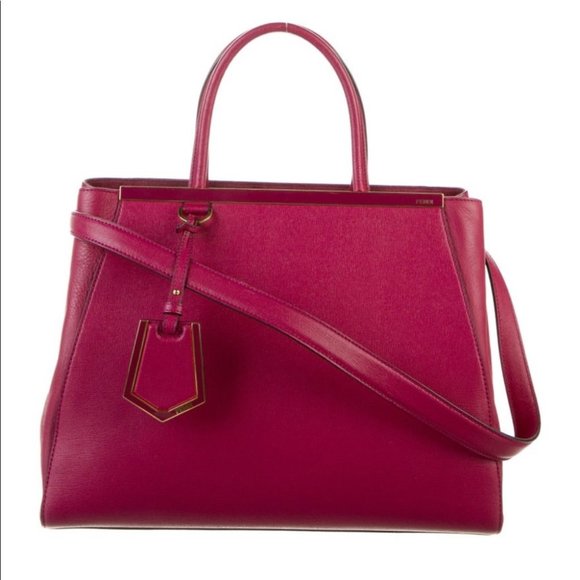 Fendi Medium 2Jours Fuchsia Pink Leather Satchel Tote - Picture 1 of 16